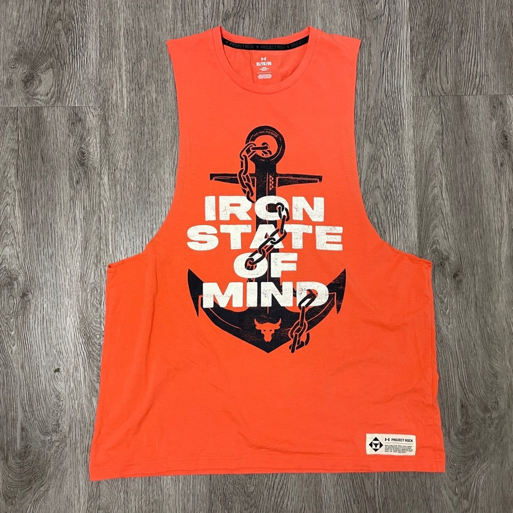Under Armour Project Rock Tank Top Mens XL Orange Iron State Of Mind 1376941